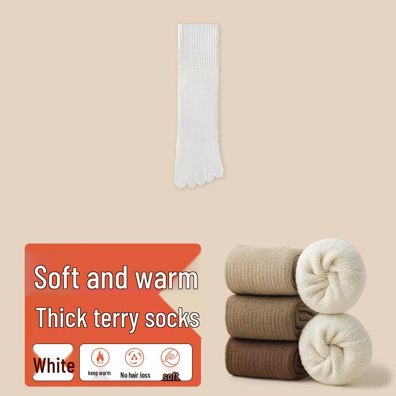Men's Five-Finger Cotton Toe Socks - Thick, Velvet, Mid-Tube, Sweat-Absorbent, Anti-Odor, for Autumn and Winter.