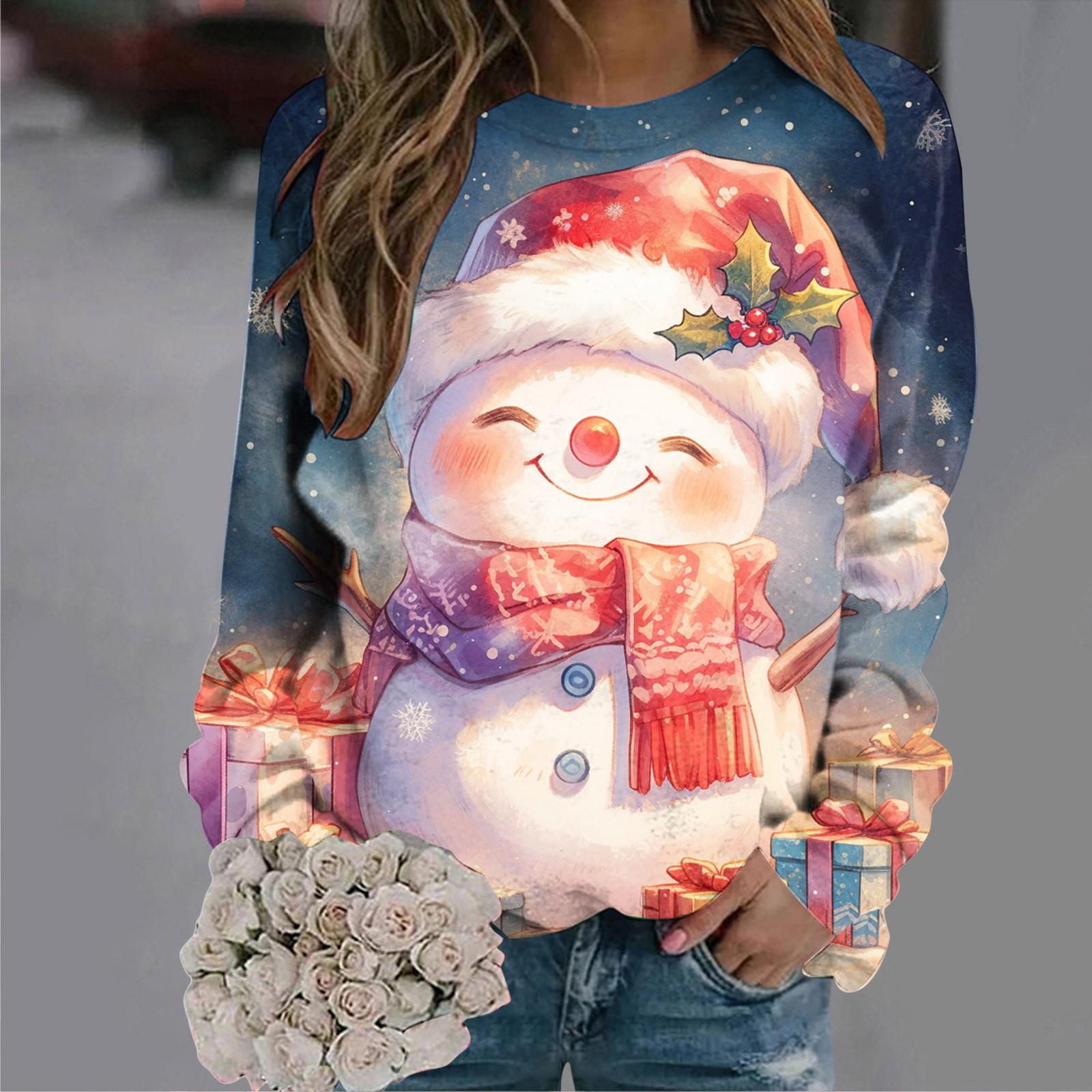 

2024 Рождественская толстовка для женщин Harajuku Олень Принт Спортивный костюм Длинный рукав O-образный вырез Пуловер Фестиваль Уличная одежда 8XL