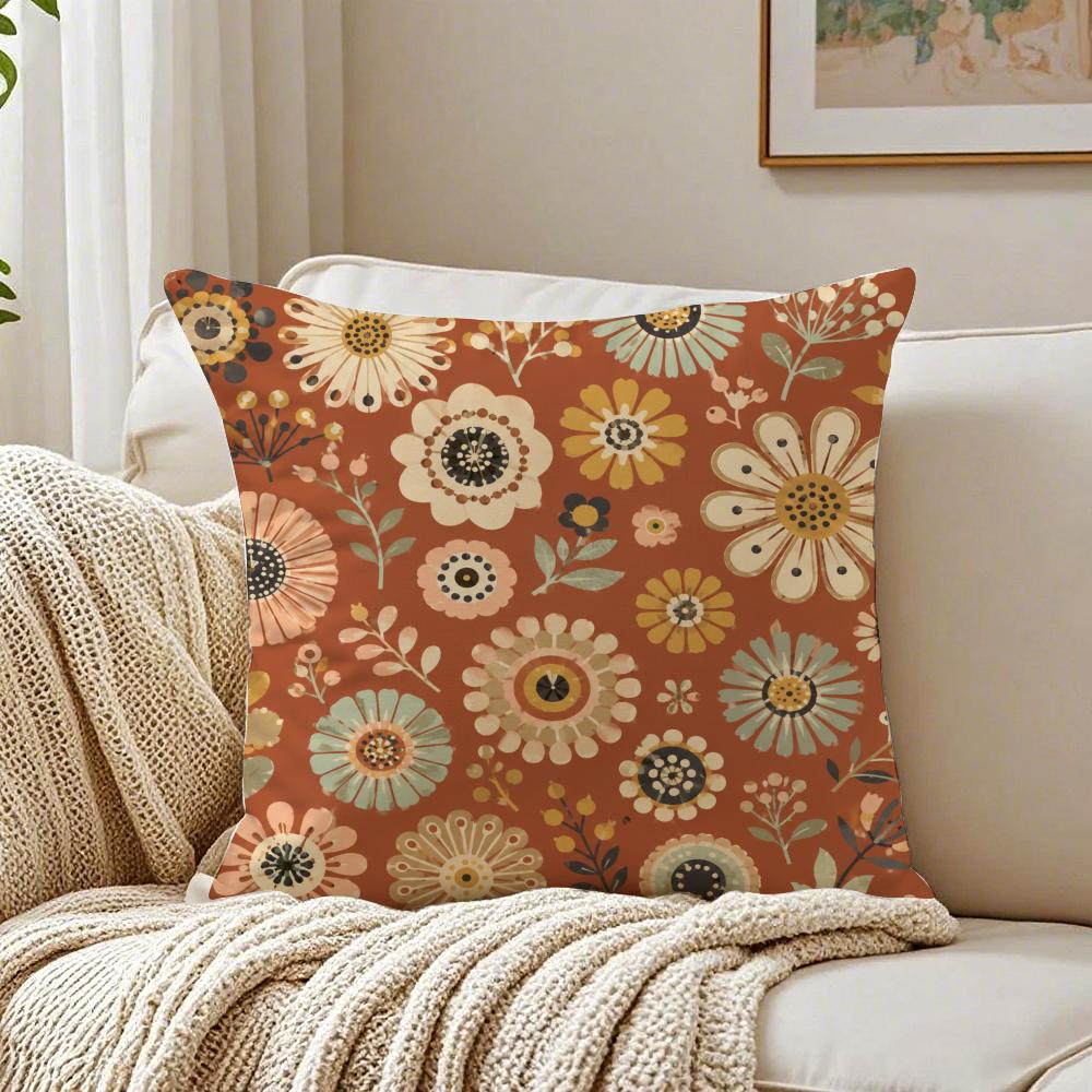 Bohemian Geometric Floral Pattern Pillow Case Organic Short Plush Cushion Covers Breathable Washable WrinkleResistant