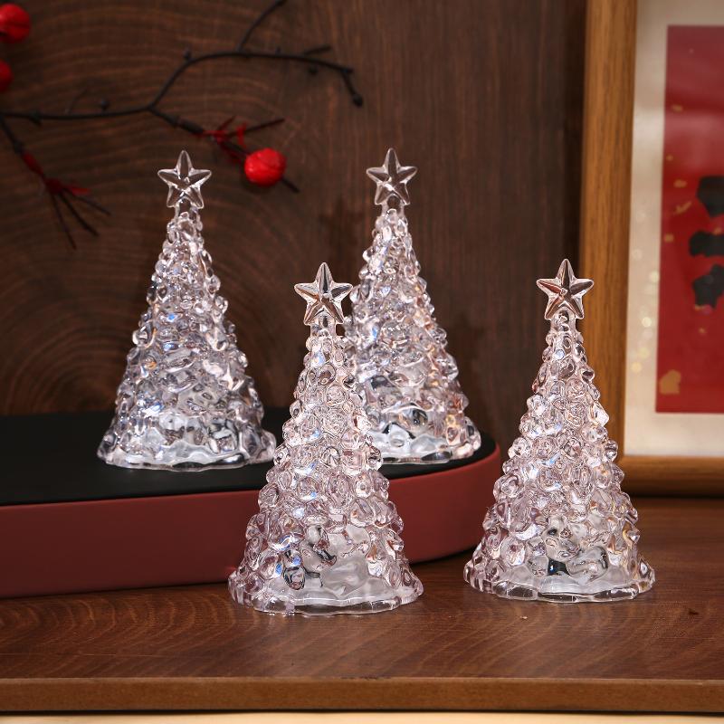 Veilleuse Arbre de Noël en Cristal Ornement de Bureau de Noël Lampe Arbre de Noël Cadeau de Noël Brille dans le Noir Décoration de Maison