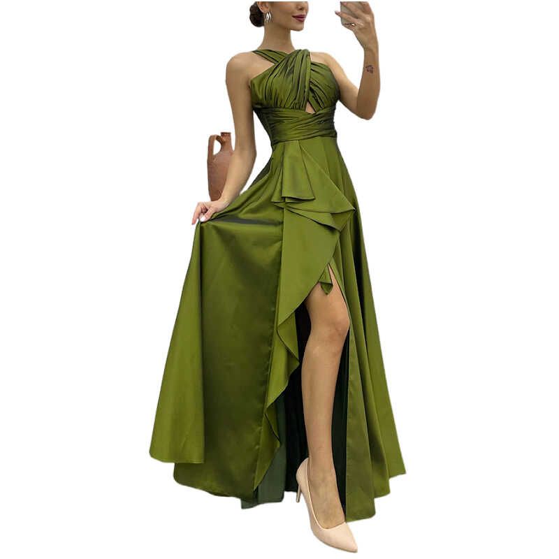 Irregular Long Dress European and American Sexy Sleeveless Pure Color Asymmetrical Maxi Dress Formal Dress for Women