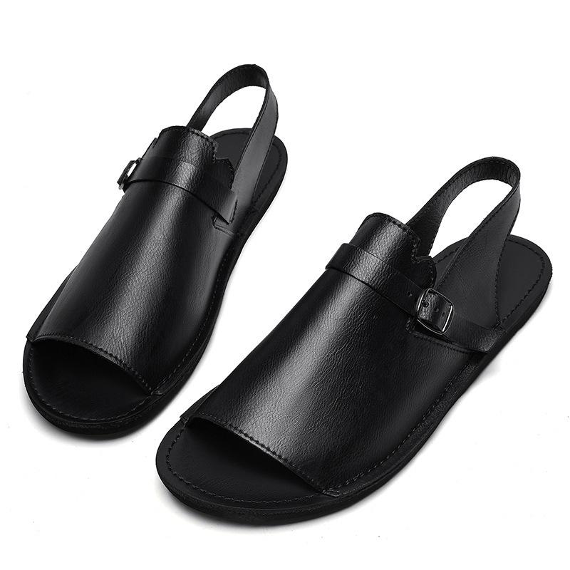 Herren Sommersandalen aus echtem Leder mit weicher Sohle und modischer Schnalle - Größen 45-47