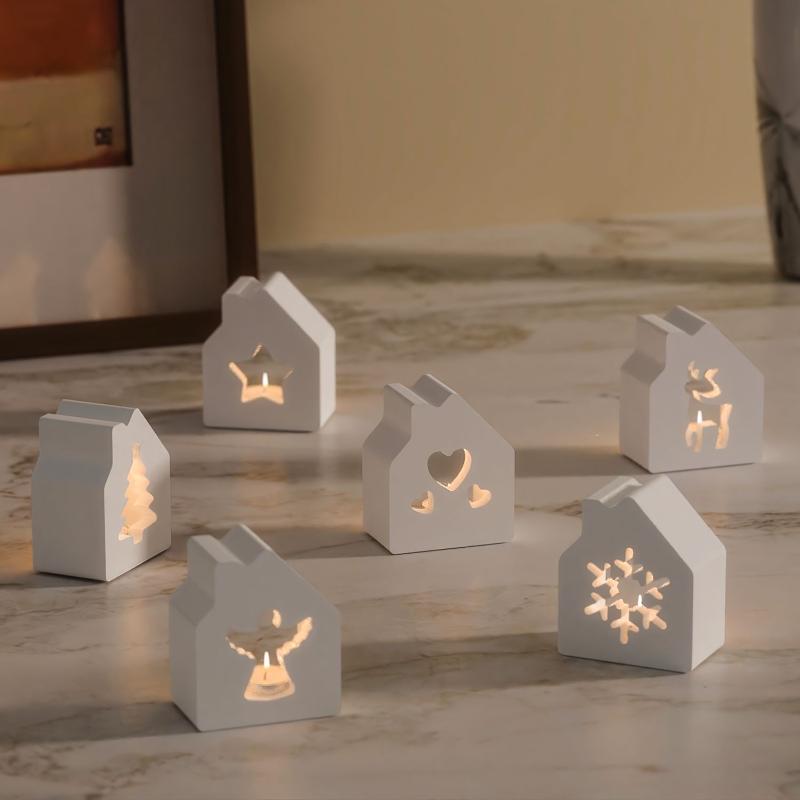 1Pcs Christmas Series Theme Hollow House Molds 6-Cavity Christmas House Candle Holder Silicone Mold Resin Casting Mold