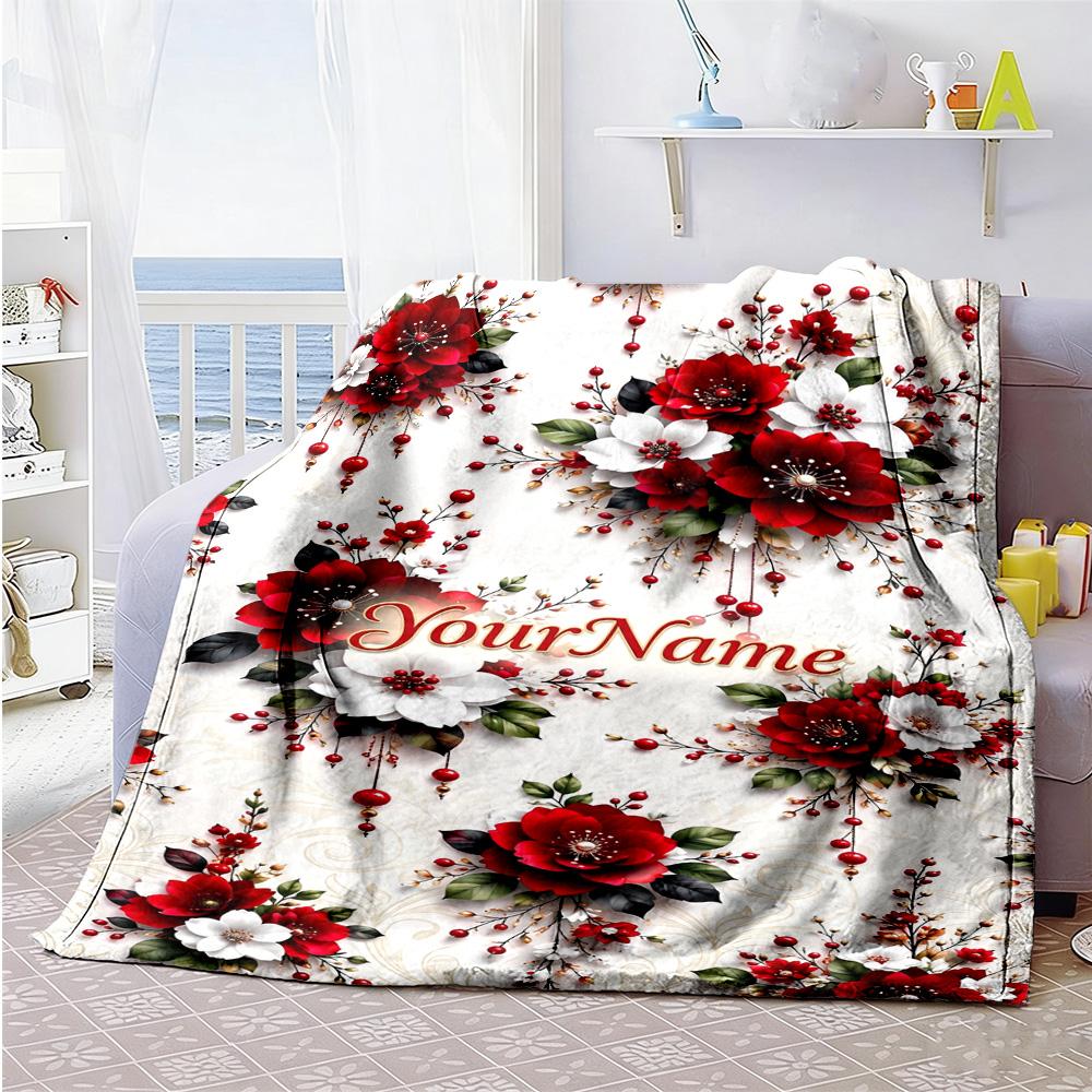 Rose Personalized Text Blanket Cozy Personalized Blanket Durable Comfort Perfect for Living Room Office Picnics Seaside for All Occasions