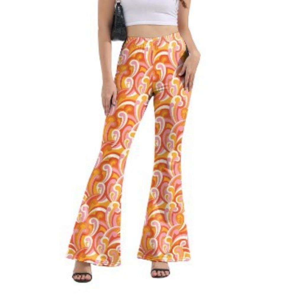 GMXIA Spring/Summer Trend Skinny Wrap Hip Retro Print Tide Micro Flare Trousers