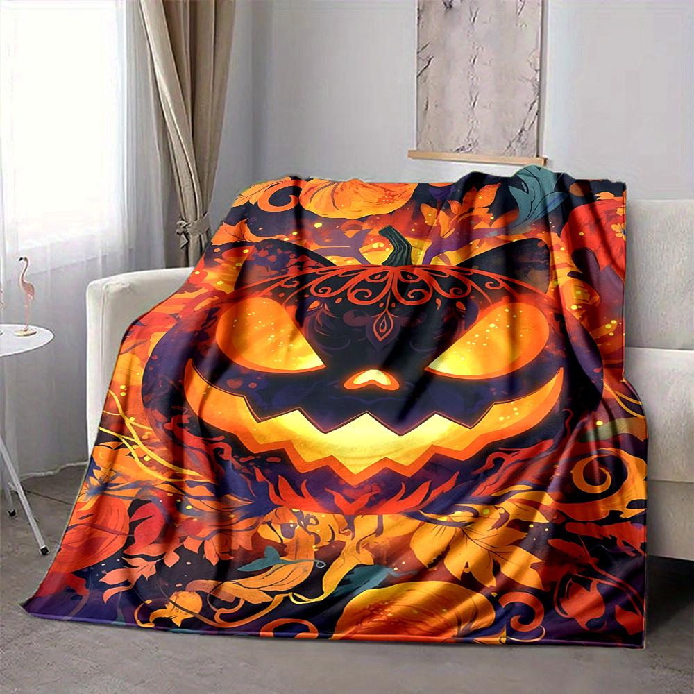 1pc Pumpkin Halloween Blanket, Lightweight Flannel Throw Blanket for Sofa, Bed, Travel, Camping, Living Room, Office, Couch, Chair, and Bed