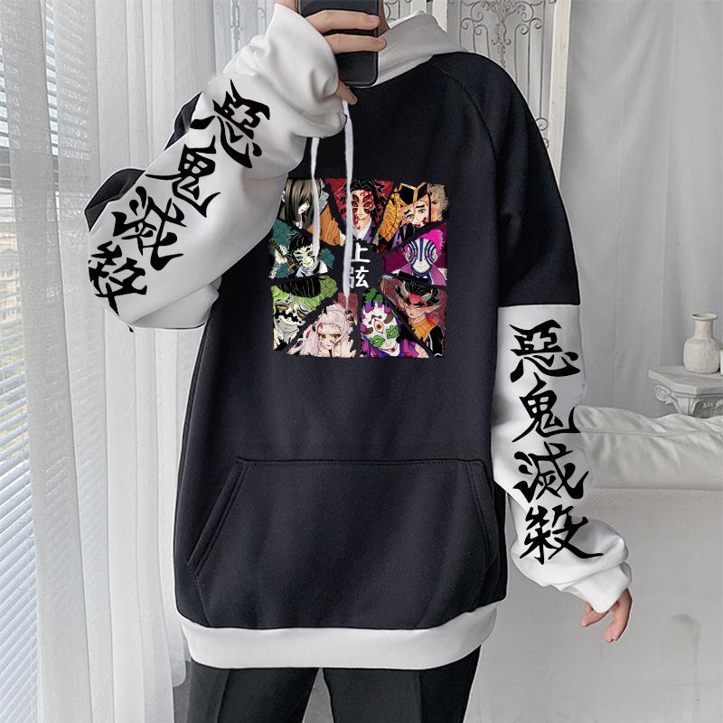 Demon Slayer Japan Anime Harajuku Hoodies Clothes Kawaii Ghost Kokushibou/Douma/Akaza/Hantengu Manga Loose Casual Sweatshirts