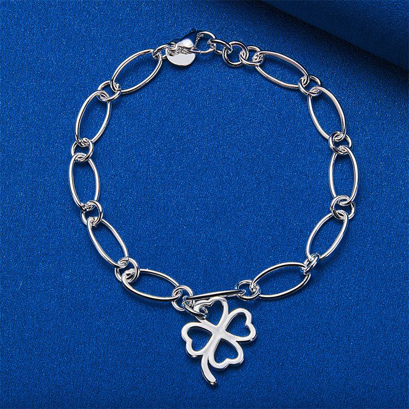925 Sterling Silver 8-inch Exquisite Clover Bracelet for Women's Parties, Fashionable Weddings, Jewelry Accessories