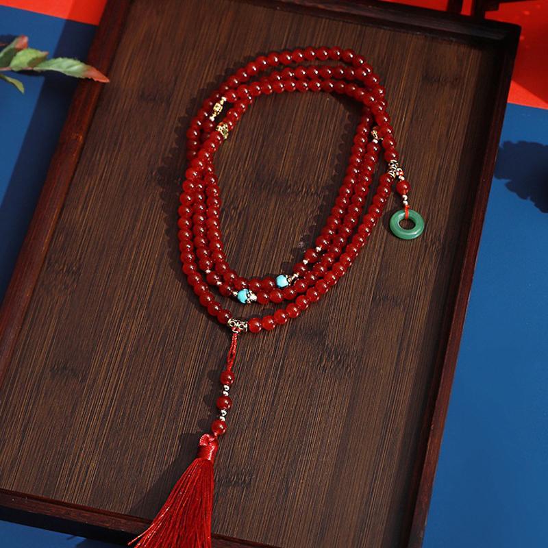 Halskette mit langen grünen Perlen im chinesischen Stil, buddhistische Buddha-Meditation, grüne Kristallhalskette, lange Quasten-Choker, Schmuckgeschenke