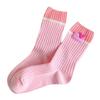 Pink Socks, Women's Mid-calf Socks, Spring and Summer Thin Double-needle Long Socks, Trendy and Unique Color Block, Heart-shaped Label Dui Dui Socks