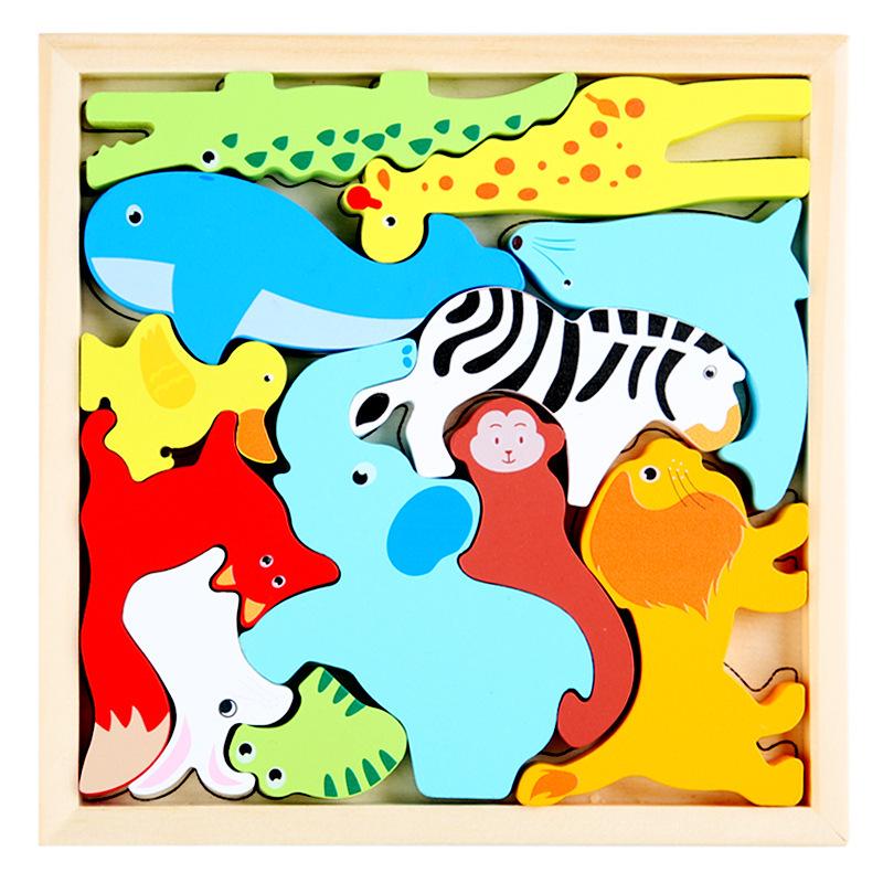 3D Cartoon Animal Wooden Puzzle Board for Kids - 0.16