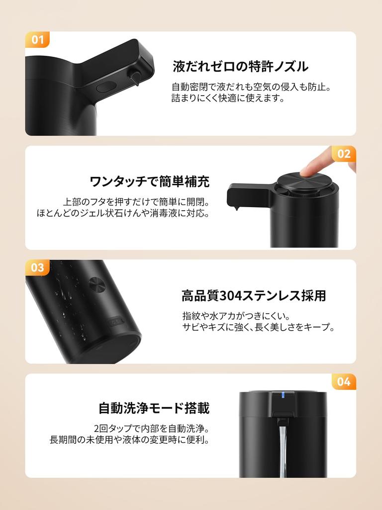 SUNLY Automatic Soap Dispenser, Compatible with Liquid Detergent and Dishwashing Detergent, 3-Level Dispensing, High-Sensitivity Sensor, Quiet Design,