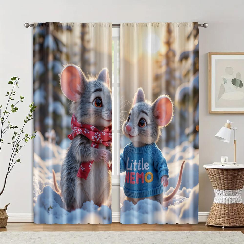

Set Of 2 Filtering Curtains Excluding Rods Non Movable Without Batteries Mouse Friends Use Bedrooms Living Rooms Curtain Polyester Ideal For Sitting W100*H70(CM)-Hooks&2PCS