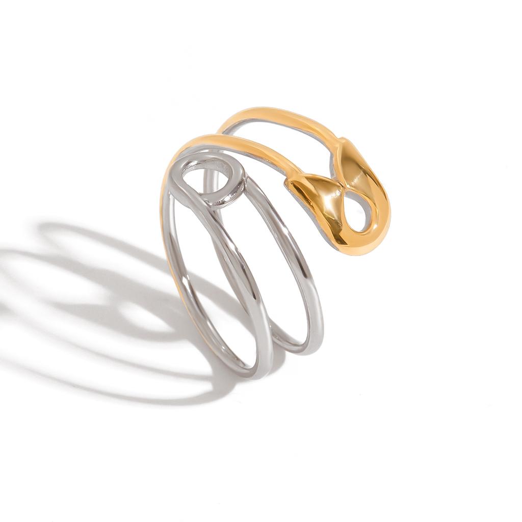 Yori New Stainless Steel Metal Geometric Paperclip Double Hollow Adjustable Open Ring for Women Real Gold Pvd Plated Jewelry