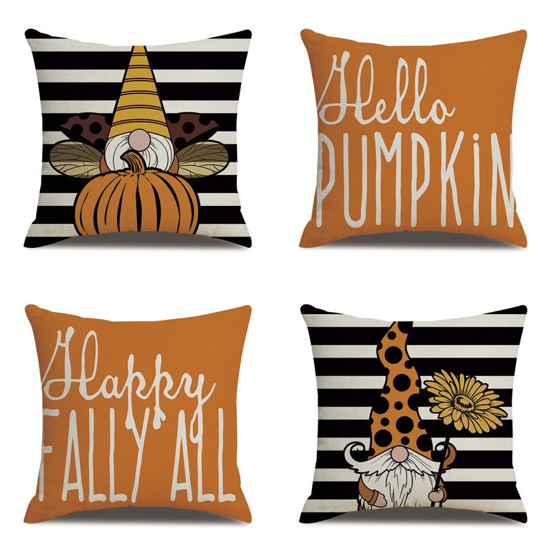 Thanksgiving Linen Pillowcase Autumn Pumpkin Print Pillow Cushion Cover