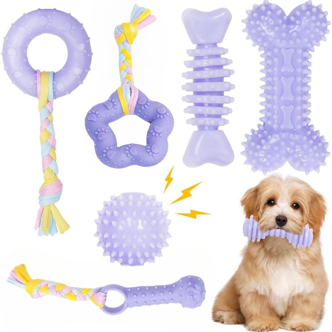 

6-piece set of puppy toys, cute small dog toys, puppy teething toys, soft and durable interactive chewing toys suitable for smal фиолетовый