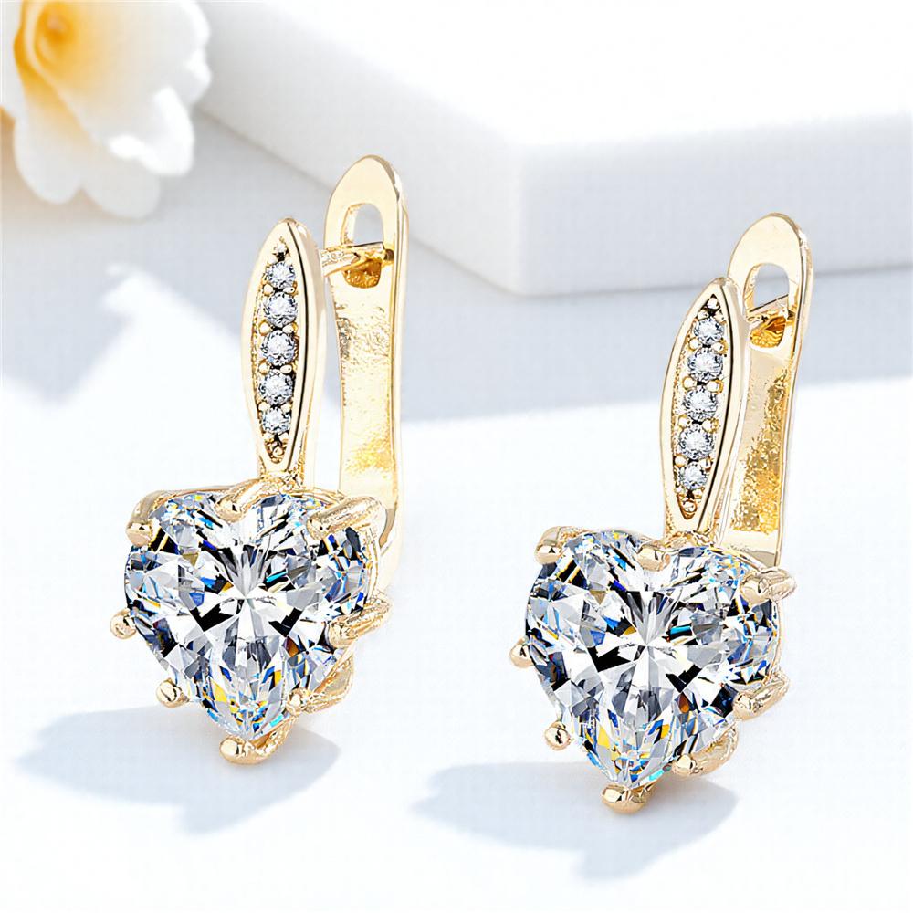 Cute Female White Zircon Stone Round Heart Hoop Earrings Vintage Fashion Gold Silver Color Wedding  For Women