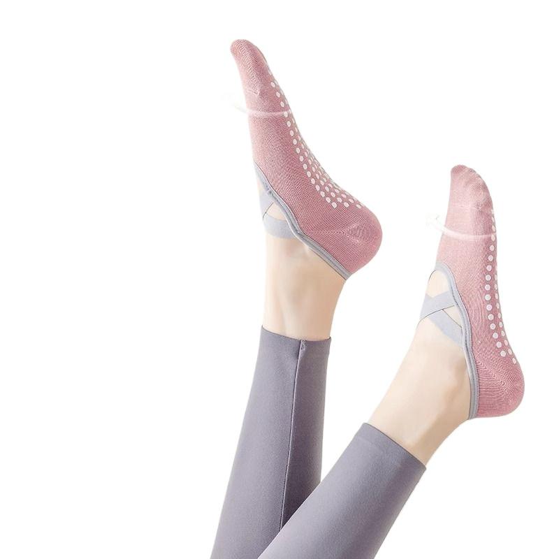Women's Non-Slip Silicone Yoga Socks with Cross Straps - Ideal for Summer Indoor Fitness & Pilates