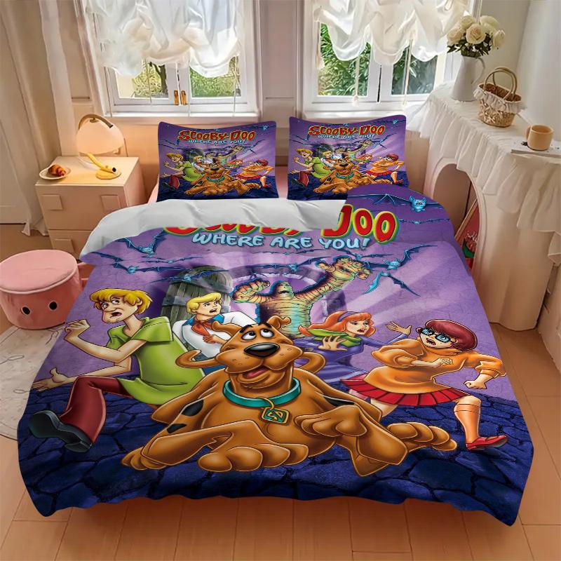3Pcs Scoobydoo Mystery Bedding Set Soft Fabric Duvet Cover Pillowcases Christmas Xmas Halloween Gift 1 Duvet Cover 2 Pillowcase L1456