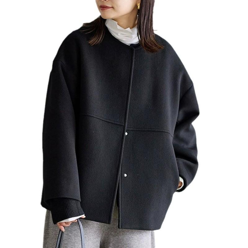 

Осенне-зимняя шерстяная куртка для женщин, дизайнерская, с круглым вырезом, в стиле ретро, повседневная, свободная, простая, универсальная, новый стиль L