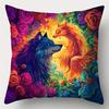 Mythical Wolf & Phoenix Pillowcase: Vibrant Fantasy-Themed Cushion Cover For Boho Whimsical Home Sofa Decor