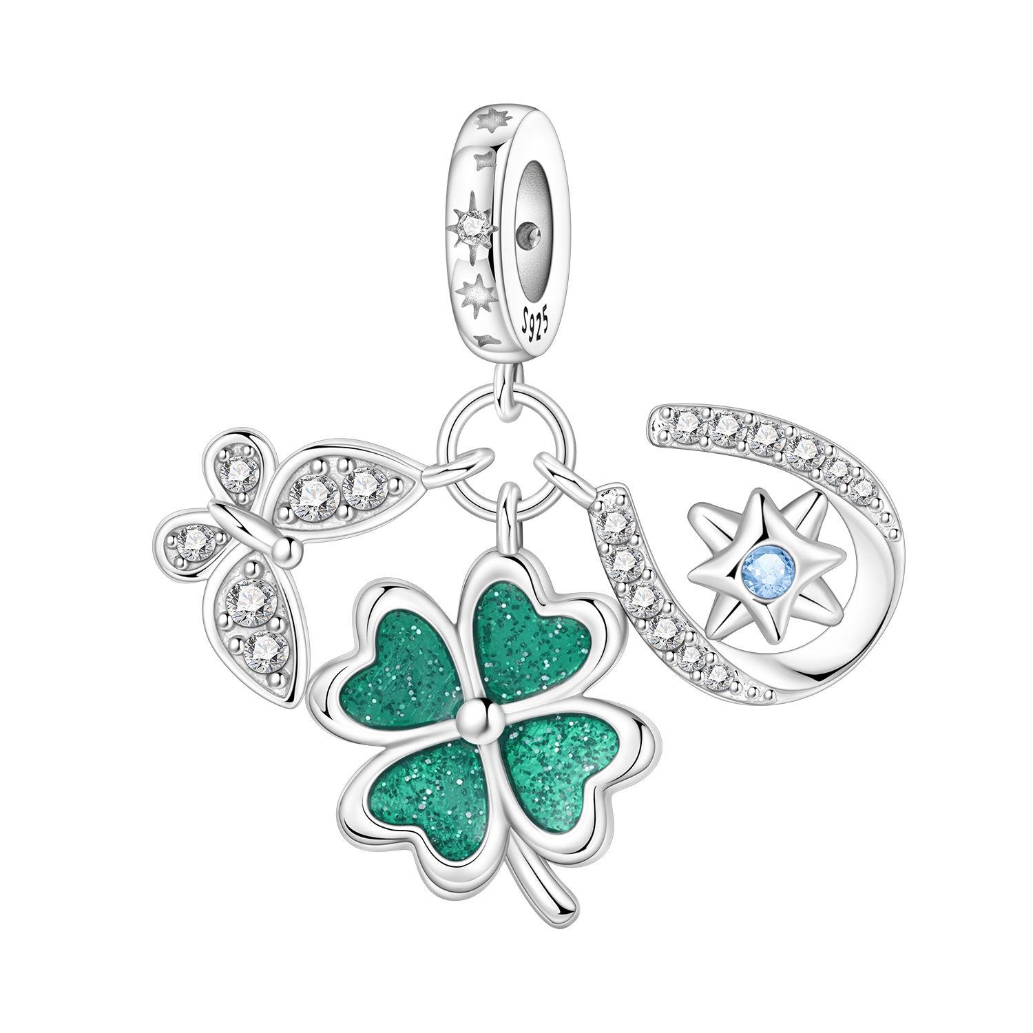 

PANPOKI copper Butterfly Shamrock Star Shape Lucky Bead Charms Authentic Pendants Bracelets Charm Jewellery Party Do It Yourself Trendy Gifts