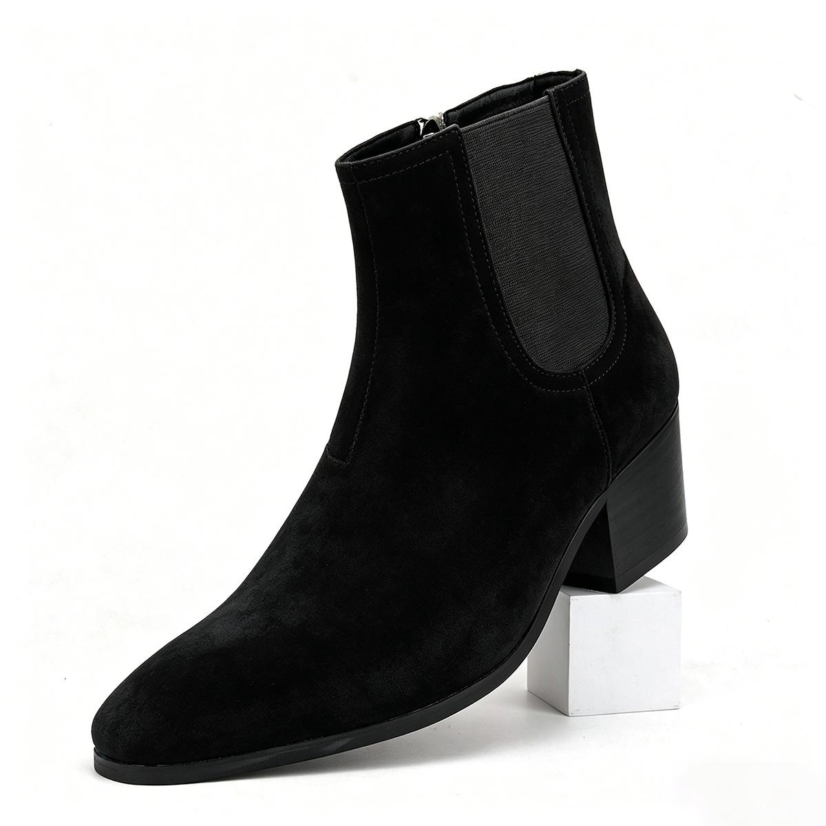 Chelsea-Stiefel mit hohem Absatz für Herren – Herbst-/Wintermode, quadratische Zehenpartie, höhenverstärkende Kurzstiefel. 42