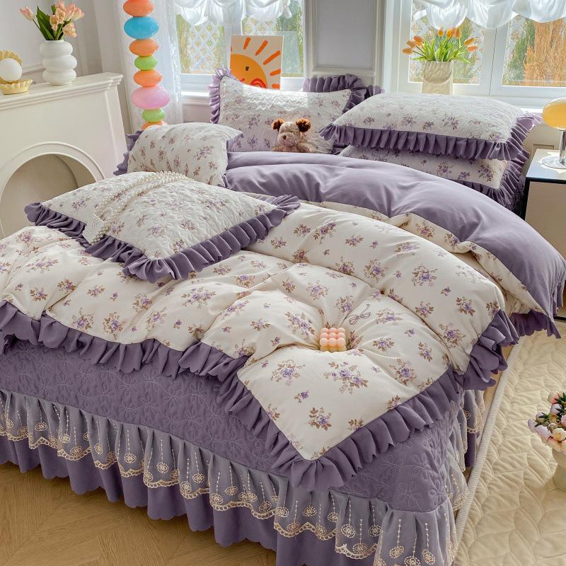 Class A Maternal Infant Grade Bed Cover 4-Pcs Set Of Thickened Padded Sheets 3-Pcs Set Of Small Bamboo Cotton Jacquard Quilt Cover Autumn  Winter