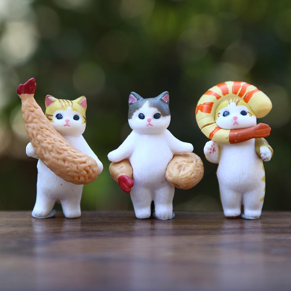 Trendy Play Food Cat Plush Doll Blind Box: Fried Shrimp & Shark Cat Figurine Desktop Ornament
