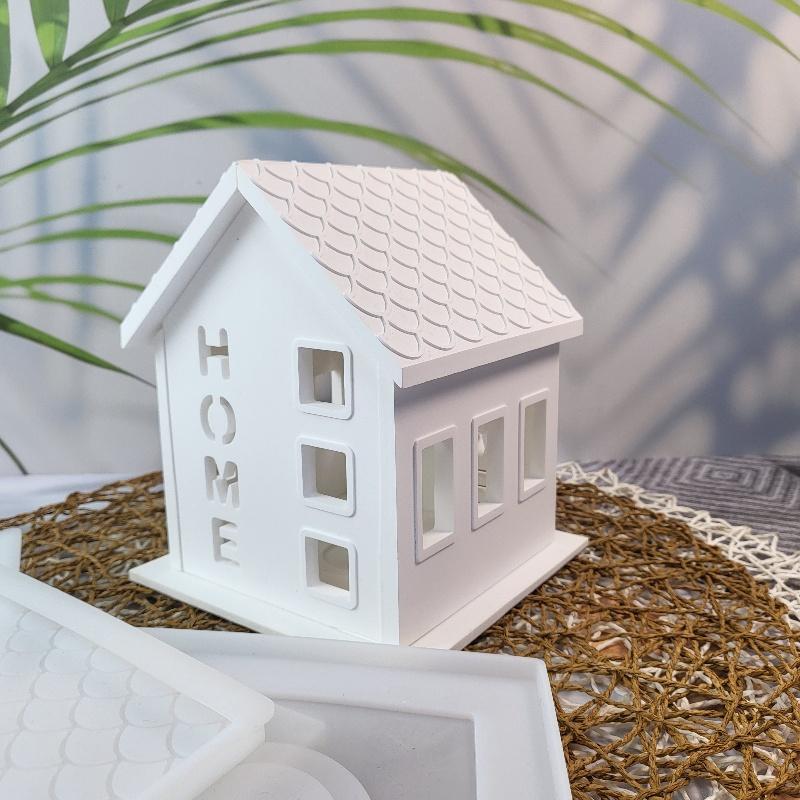 HOME Haus Dreiteilige Silikonform Kombination, Geeignet für DIY Zement Gips Ton Gießen Epoxidharzform Heimdekoration