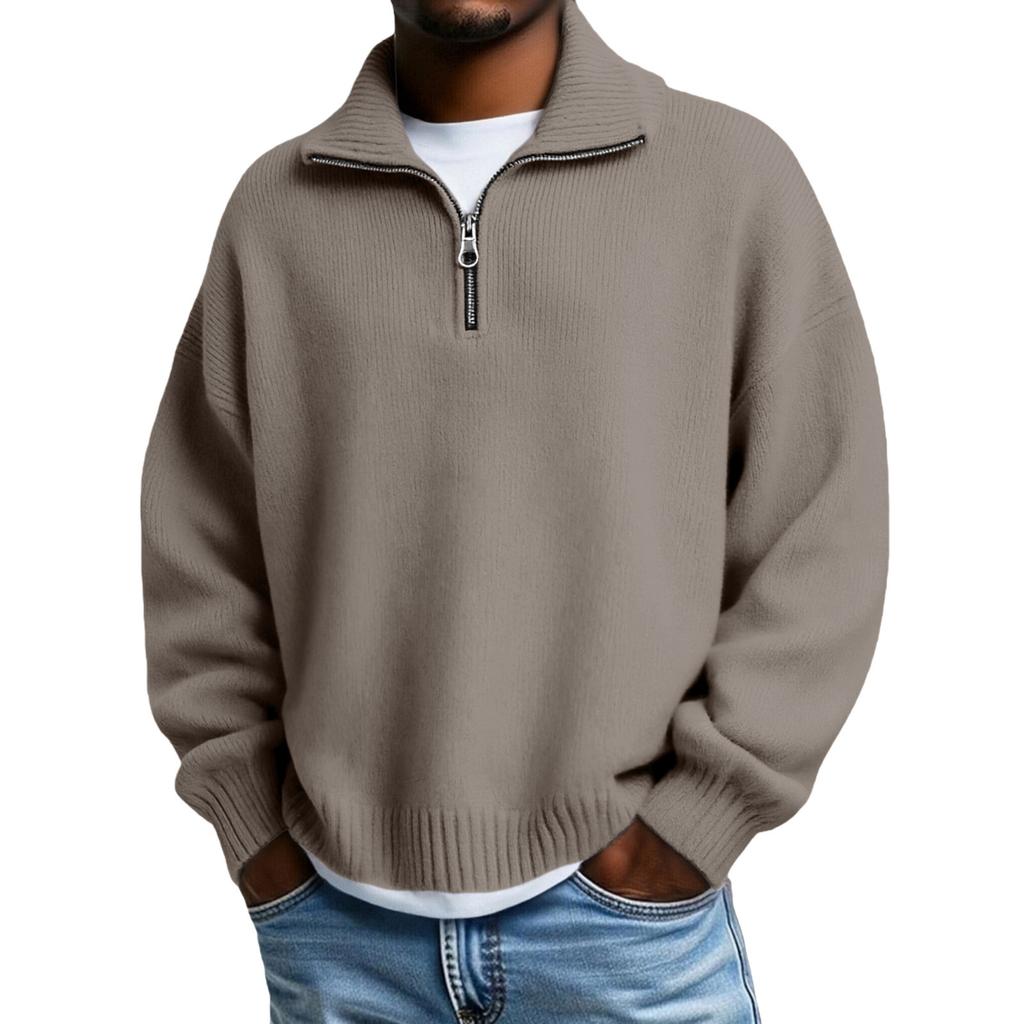 Men's Big Size Knitting Zipper Keep Warm Base Layer Shirt Sweater