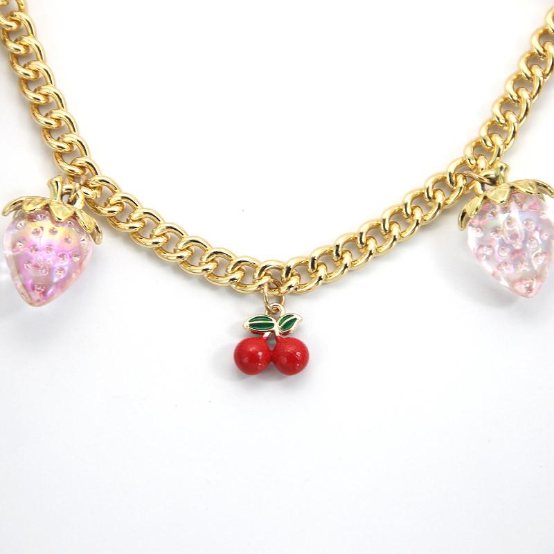Stylish DIY Bag Chain with Strawberry Cherry Pendant and Detachable Extension for Trendy Bags