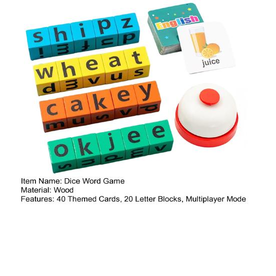 Dice Word Game with 40 Themed Cards 20 Letter Blocks Buzzer Challenge Develops Word Building Multiplayer