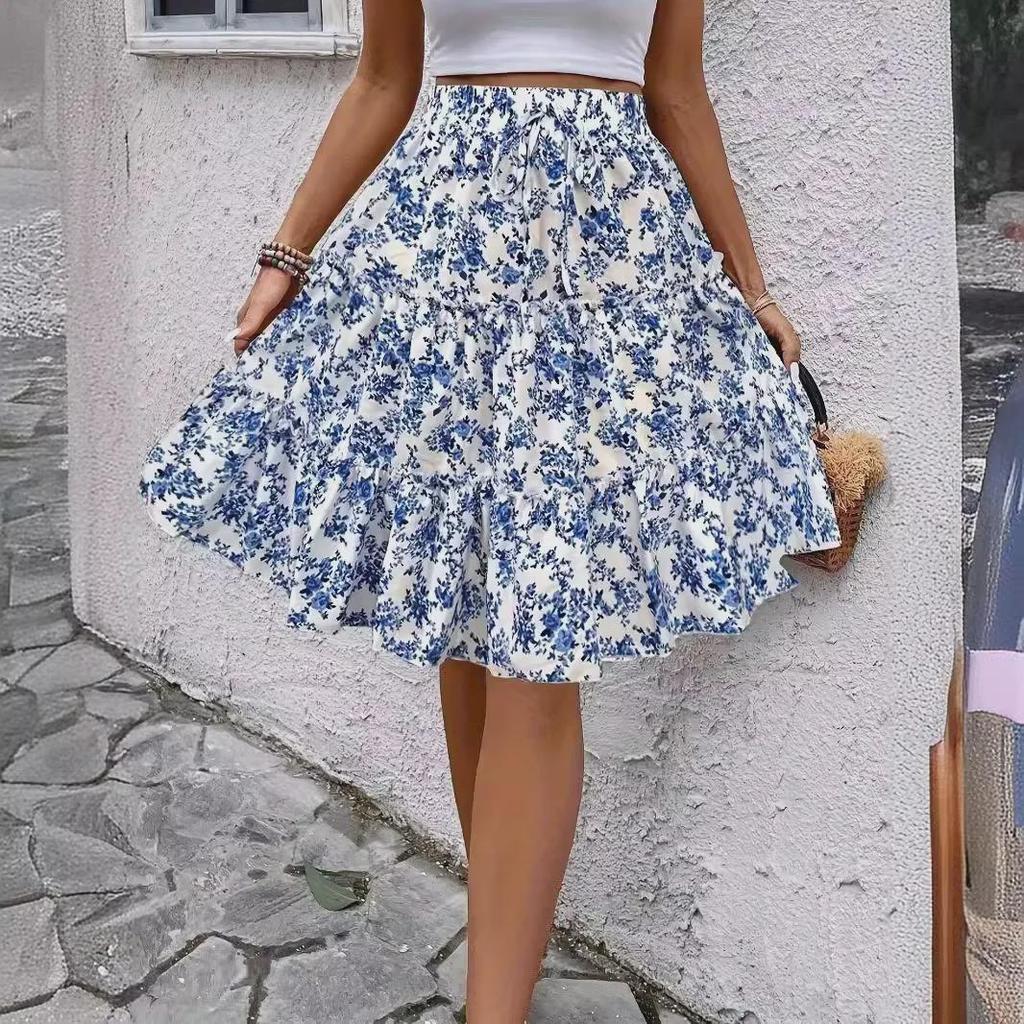 2024 Spring/Summer Floral Fashion Women's Wide-Leg Drape Shorts Skirt Pants