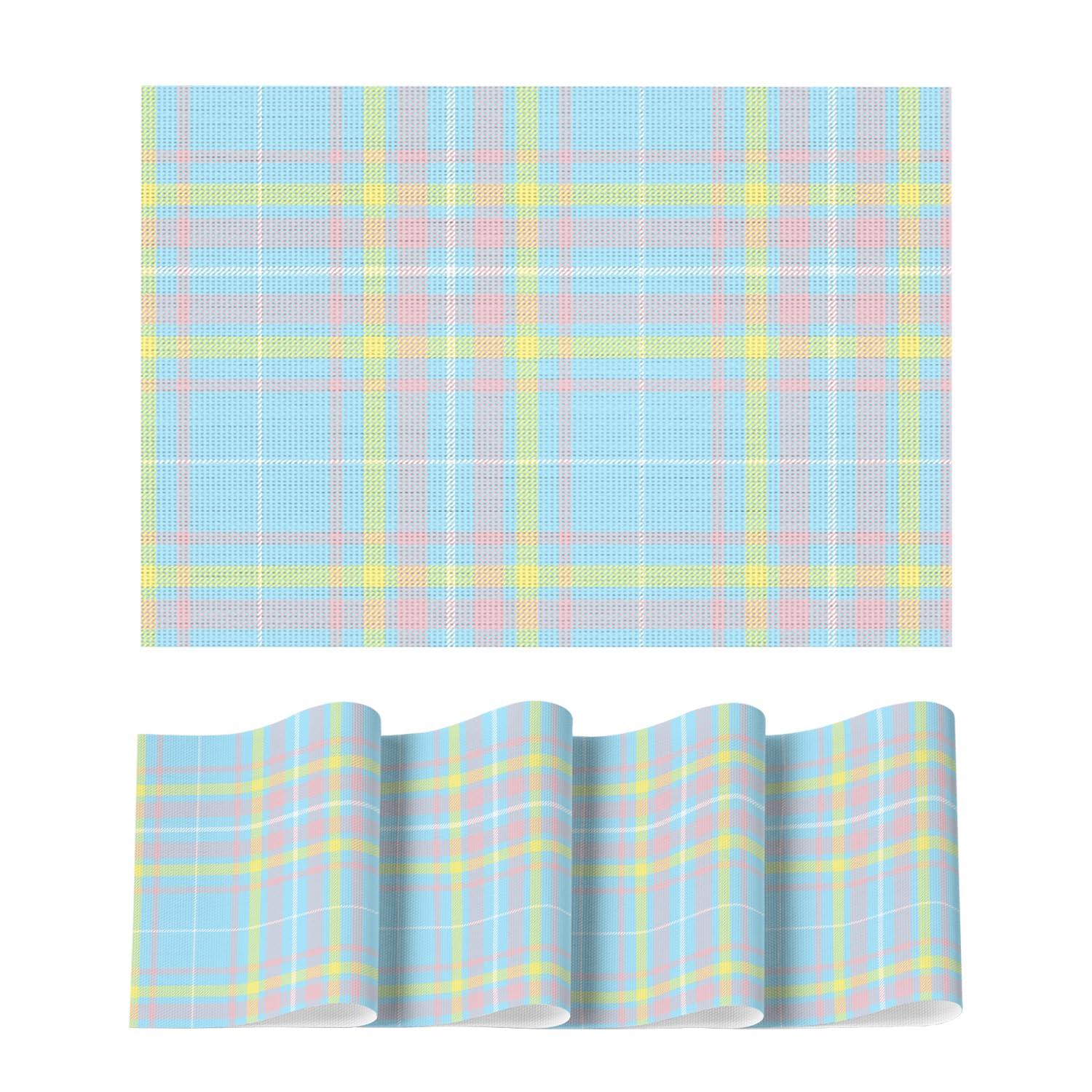 

Buffalo Plaid Vinyl Placemats Set of 4, 12x18 Inch Washable Non-Slip Heat Resistant Plastic Place Mats for Party Dining Table, Black/White 12 x 18 , Rectangular 4 Pcs