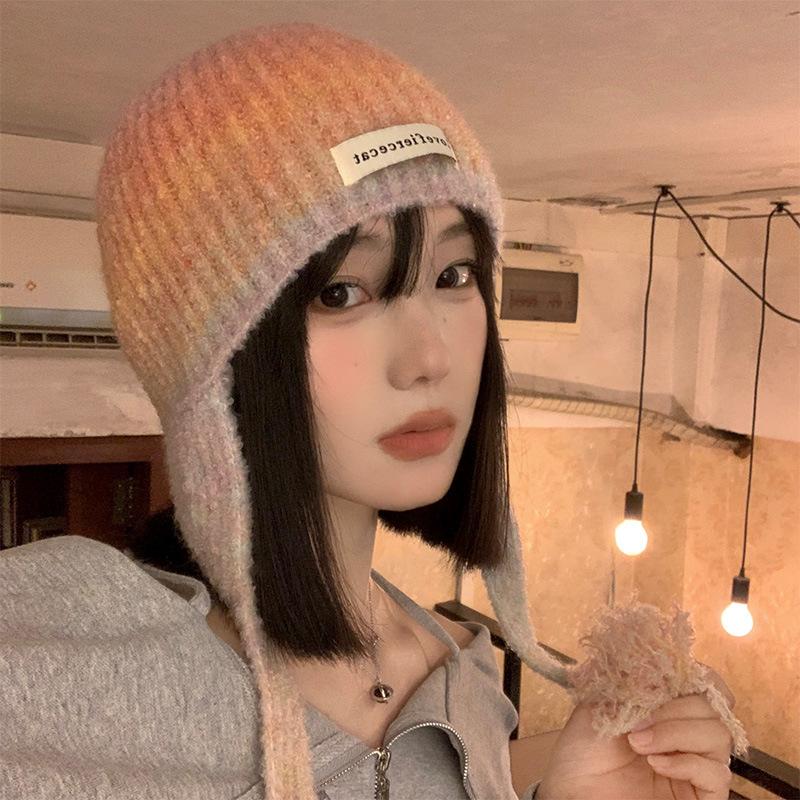 Pink Gradient Woolen Hat for Women In Autumn and Winter Korean Version  All Match Face Showing Small Pullover Hat  Ear Protecting Knitted Hat  Trendy