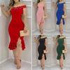 Kveldskjole Off Shoulder Slire Ermeløs Uregelmessig Kappe Kant Slim Fit Ensfarget Faux Perle Dekor Midi Kjole for Fest Ball Bryllup