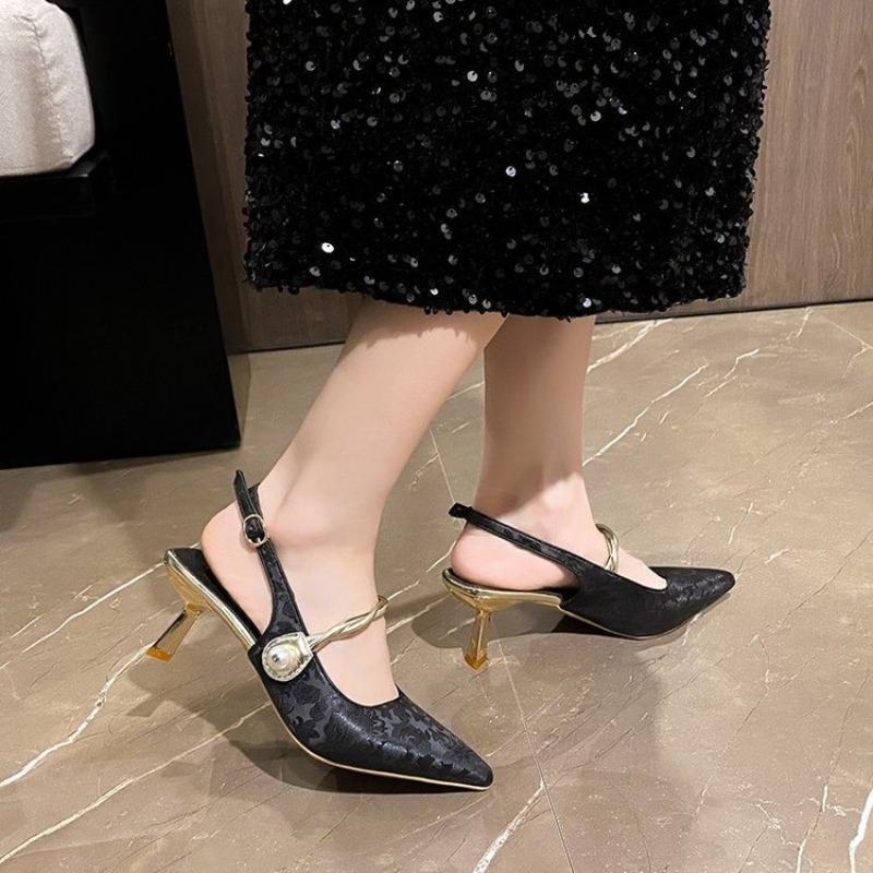 Fashion Elegant Chinese Style High Heels Womens Shoes 2025 New Versatile Fashionable Sexy Fine Tipped Pointed Sandals Trendy Women's