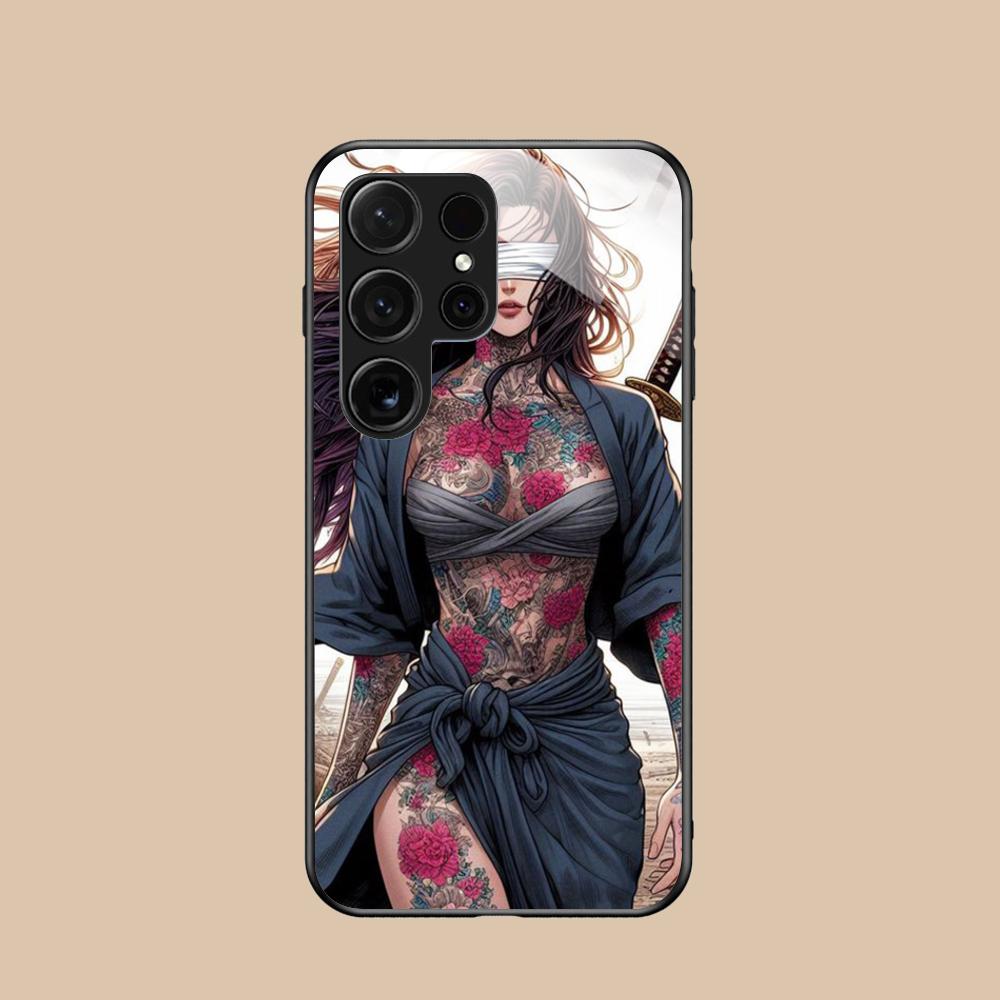 Fashion Tattoo Girl Mobile Phone Case for Samsung Galaxy S26 S25 S24 S23 S22 S21 S20 Note20 Plus FE Ultra Glass Colorful Cover