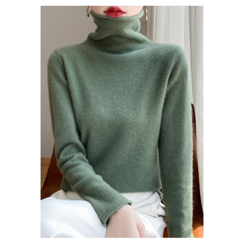 Women's High Neck Wool Sweater - 100% Pure Wool, Rolled Edge for Autumn/Winter - Versatile Cashmere Base Layer Knitwear.