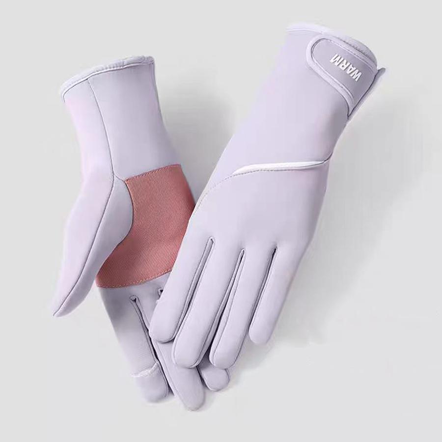 Autumn and winter gloves for women, warm, windproof, cold proof, waterproof, velvet, anti slip, foldable outdoor cycling sports