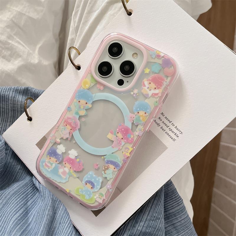 Kawaii Cartoon Magnetic Stand Phone Case For iPhone 16 Pro 15 14 13 Pro Max Cover for Magsafe Shockproof Silicone Cute Cases