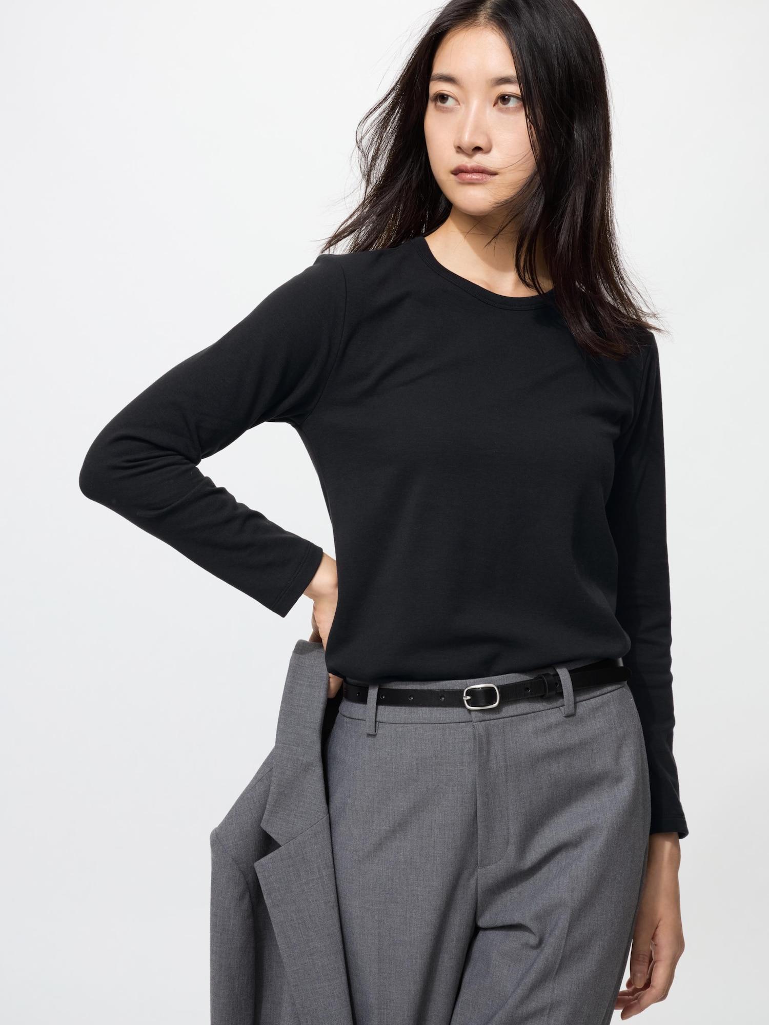 

Футболка Uniqlo HeatTech CoTTon с круглым вырезом и длинным рукавом, очень теплая 09 BLACK/WOMEN S