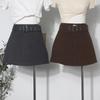Women's High Waist Plaid Wool Skirt with Belt - Winter A-line Hip-Hugging Short Skirt
