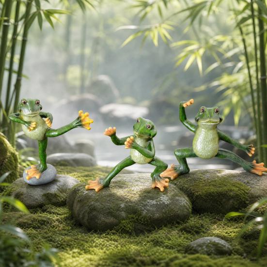 Yousheng Kung Fu Frogs Resin Sculpture, Outdoor Garden & Desktop Decor with Realistic Details, Weatherproof Handcrafted Ornament for Patio, Pond, Home