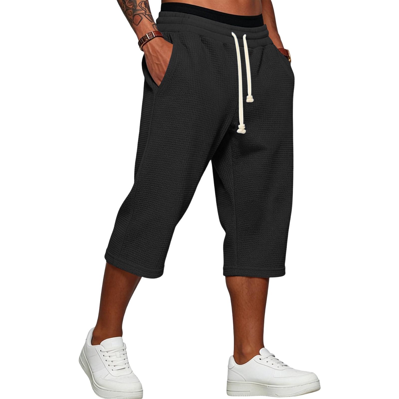 

Men s -Knit 3/4 Length Casual Pants | Elastic Drawstring Waist Loose Fit Pants L