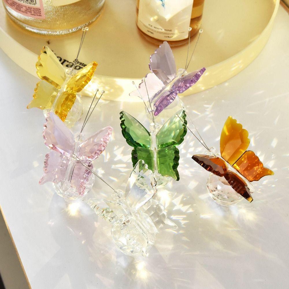 Multicolored 3D Sparkling Butterfly Sculpture Prismatic Butterfly Ornament For Desk Shelf Decor