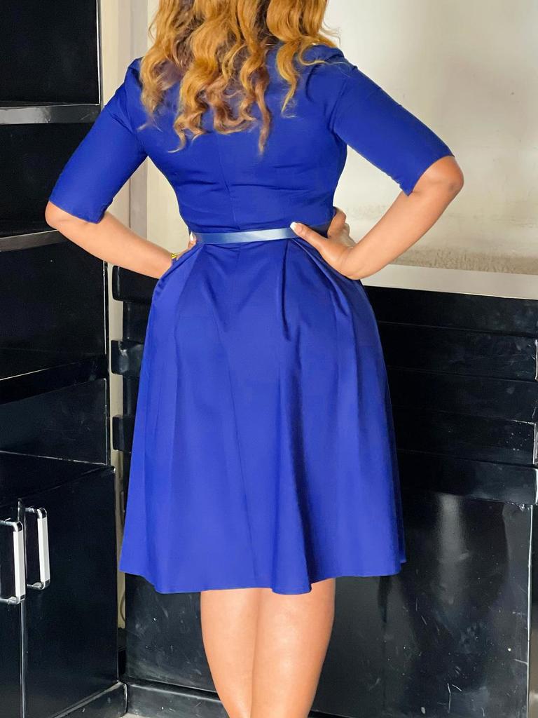 C8637 Plus Size Elegant Solid Color Lapel Dress for Autumn - European & American Style