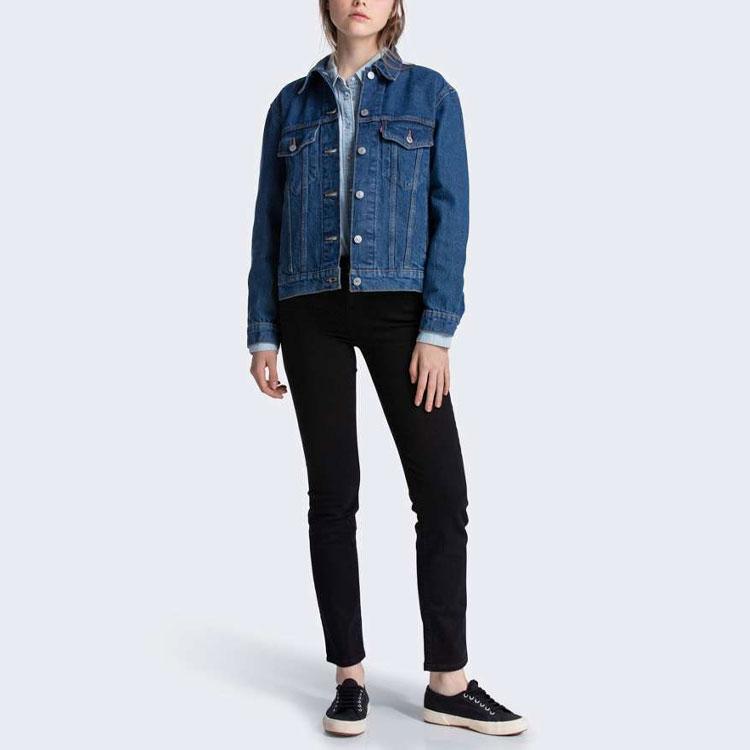 Levis Simple Collar Long Sleeve Denim Jacket Women Jackets Blue 29944-0011
