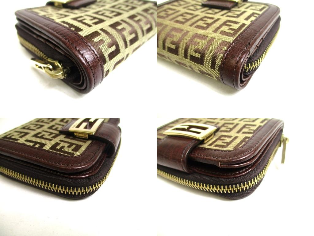 Authentic FENDI Zucca Canvas Brown Leather Bifold Wallet Compact Wallet #a466  Refurbished